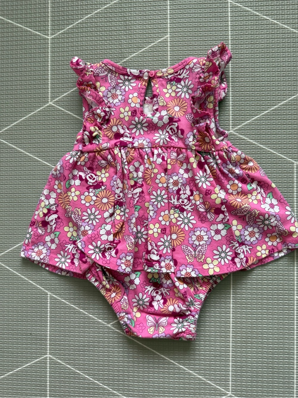 Disney Jumping Beans|Pink Minnie Mouse Floral sleeveless onesie dress,boho 12M• - Picture 4 of 6